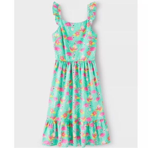 Gymboree Flamingo Ruffle Dress Tropical Dress in Women's Size Medium - Picture 1 of 9